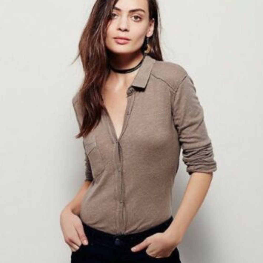 XS We The Free  Buttondown Knit Shirt